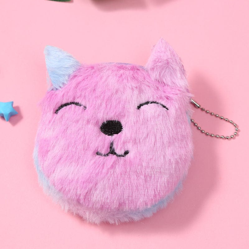 002 Retail Rainbow Rabbit Hair Change Purse Plush Pink Coin Purse For Girls Backpack Pendant