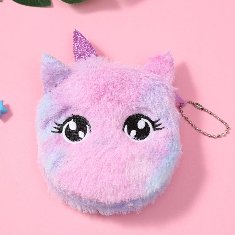 004 Retail Rainbow Rabbit Hair Change Purse Plush Pink Coin Purse For Girls Backpack Pendant