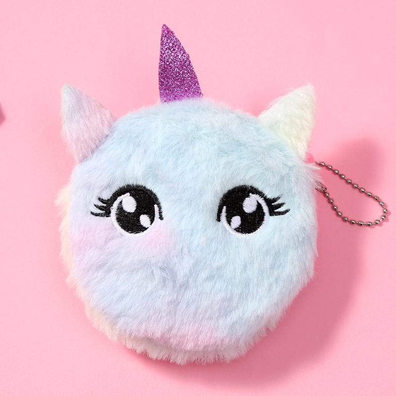 005 Retail Rainbow Rabbit Hair Change Purse Plush Pink Coin Purse For Girls Backpack Pendant
