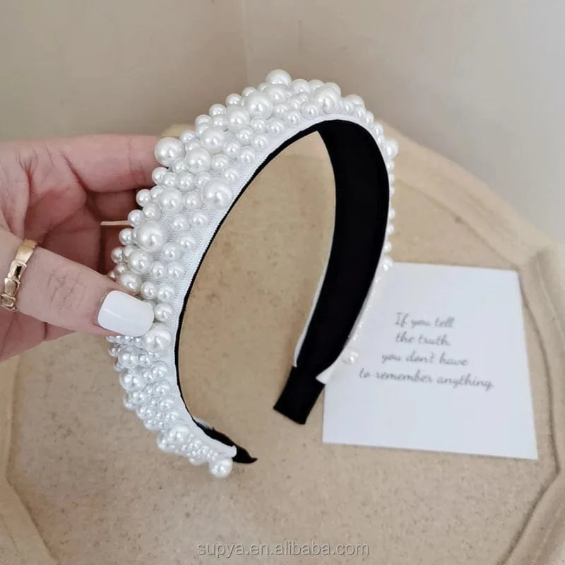 01 Pearl Headbands High Grade Design Wedding Pearl Flannel Handmade Hair Hoop Custom Women Hair Ornament Personality Crystal Bridal Pearl Headband
