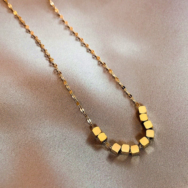 1 Hot Selling Stainless Steel Necklace Square Beaded Gold Plated Necklace Jewelry Woman Wholesale