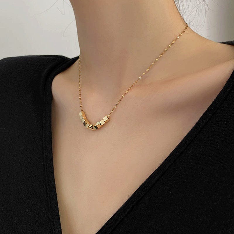1 Hot Selling Stainless Steel Necklace Square Beaded Gold Plated Necklace Jewelry Woman Wholesale