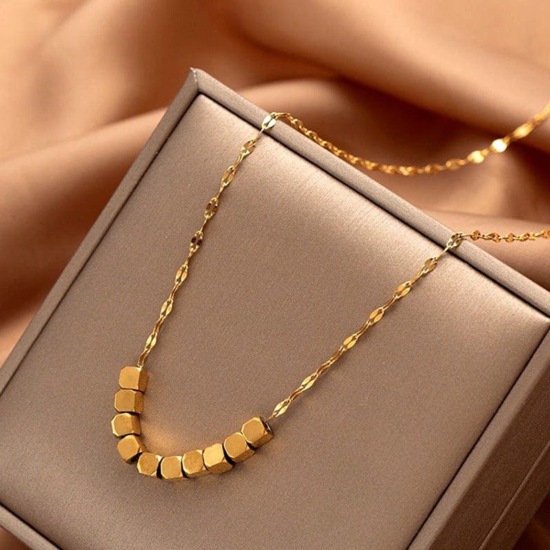 1 Hot Selling Stainless Steel Necklace Square Beaded Gold Plated Necklace Jewelry Woman Wholesale