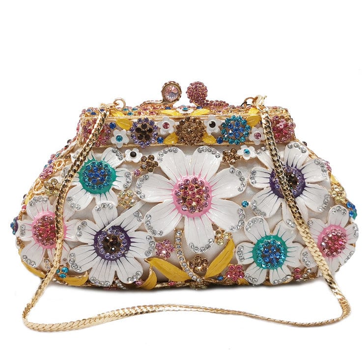 1 Luxury fashion designer women evening flower crystal hand clutch bags rhinestone purse for party