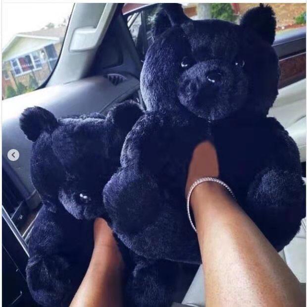 1 size fits all, the sole length is 26cm/10.23 inc / Black Good Girls Bunny Stuffed Ladies Plush Teddy Bear Slippers With Best Quality