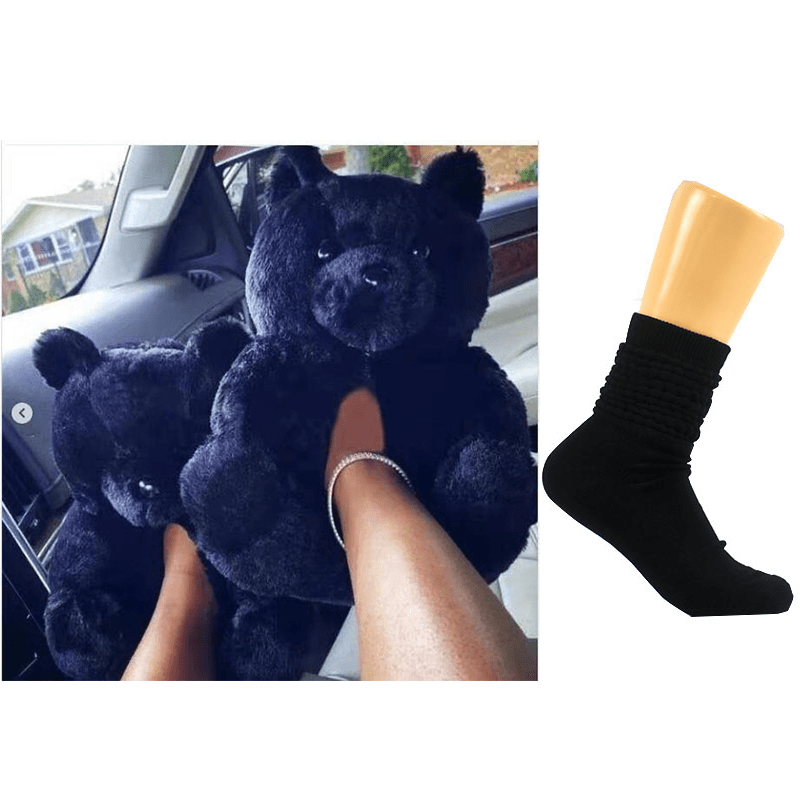 1 size fits all, the sole length is 26cm/10.23 inc / Black set Good Girls Bunny Stuffed Ladies Plush Teddy Bear Slippers With Best Quality