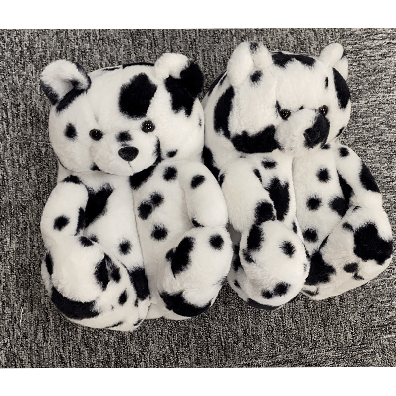 1 size fits all, the sole length is 26cm/10.23 inc / Cow print Good Girls Bunny Stuffed Ladies Plush Teddy Bear Slippers With Best Quality