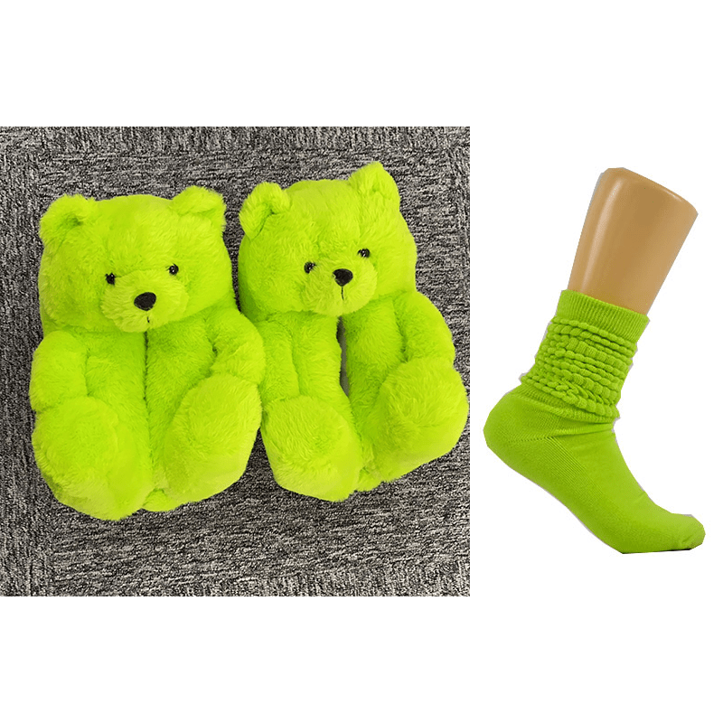 1 size fits all, the sole length is 26cm/10.23 inc / Green set Good Girls Bunny Stuffed Ladies Plush Teddy Bear Slippers With Best Quality