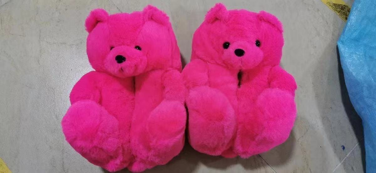 1 size fits all, the sole length is 26cm/10.23 inc / Hot pink Good Girls Bunny Stuffed Ladies Plush Teddy Bear Slippers With Best Quality