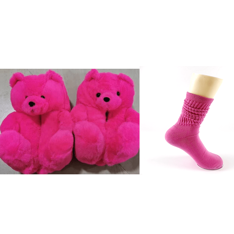 1 size fits all, the sole length is 26cm/10.23 inc / Hot pink set 2 Good Girls Bunny Stuffed Ladies Plush Teddy Bear Slippers With Best Quality
