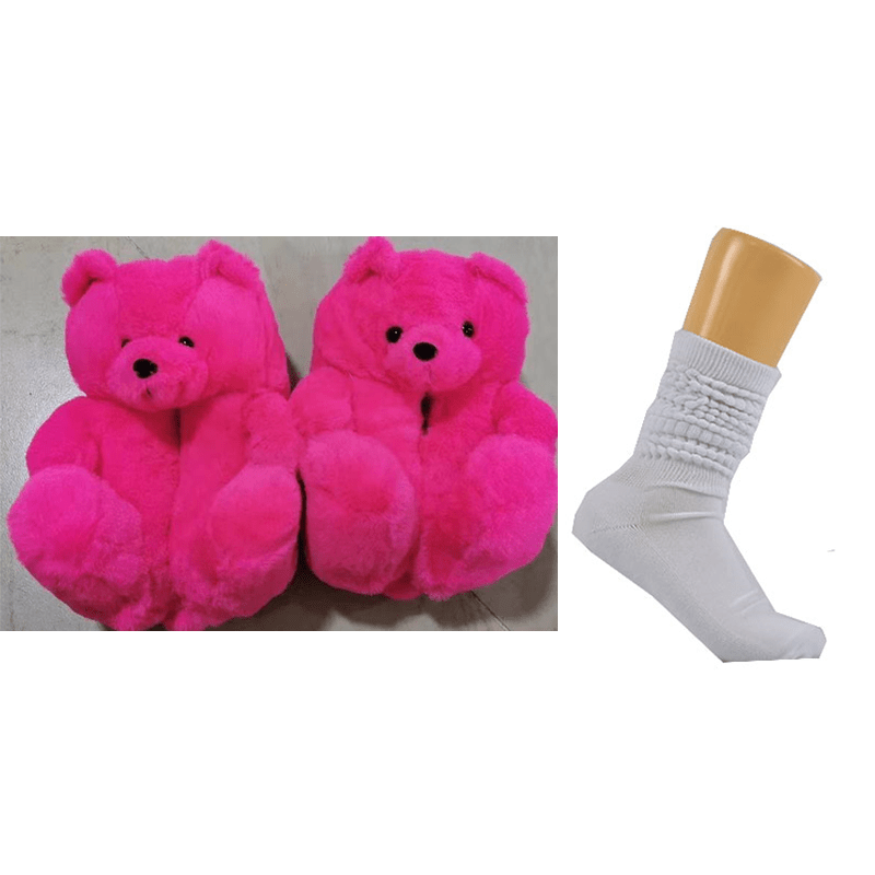1 size fits all, the sole length is 26cm/10.23 inc / Hot pink set Good Girls Bunny Stuffed Ladies Plush Teddy Bear Slippers With Best Quality