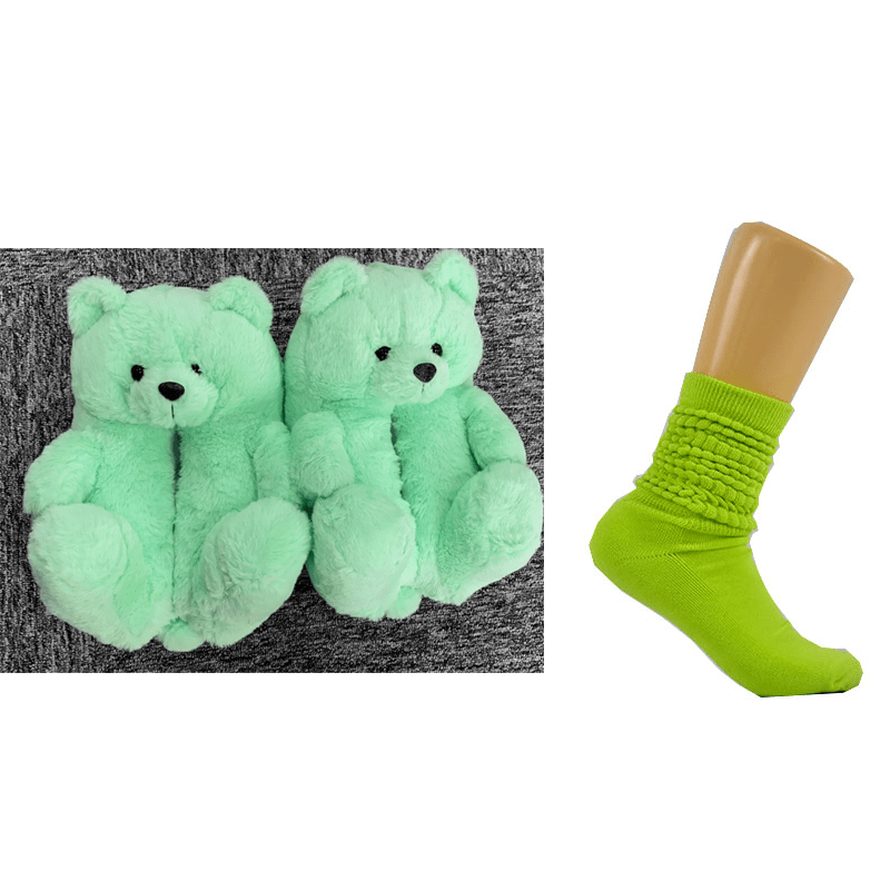 1 size fits all, the sole length is 26cm/10.23 inc / Light green set Good Girls Bunny Stuffed Ladies Plush Teddy Bear Slippers With Best Quality