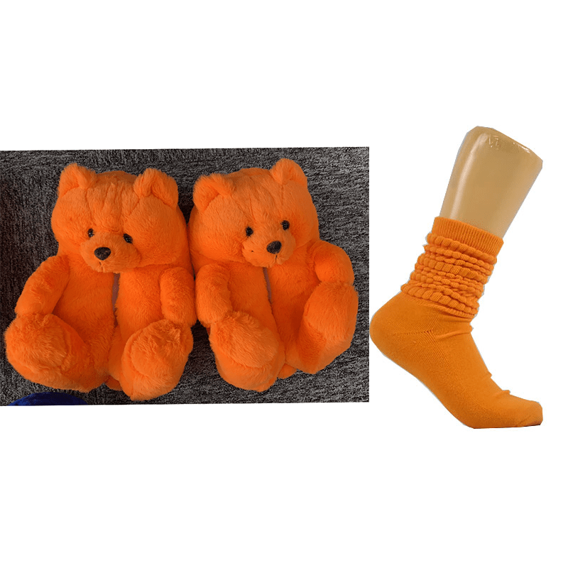 1 size fits all, the sole length is 26cm/10.23 inc / Orange set Good Girls Bunny Stuffed Ladies Plush Teddy Bear Slippers With Best Quality