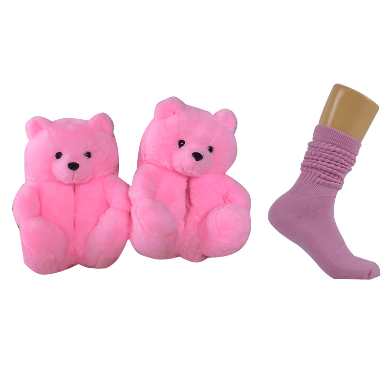 1 size fits all, the sole length is 26cm/10.23 inc / Pink sets Good Girls Bunny Stuffed Ladies Plush Teddy Bear Slippers With Best Quality