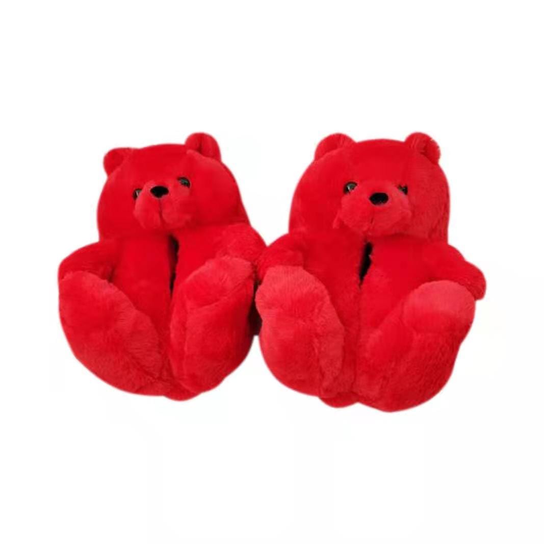 1 size fits all, the sole length is 26cm/10.23 inc / Red Good Girls Bunny Stuffed Ladies Plush Teddy Bear Slippers With Best Quality