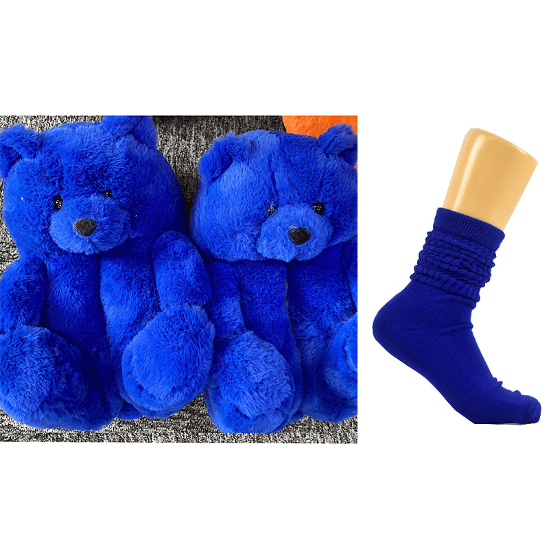 1 size fits all, the sole length is 26cm/10.23 inc / Royal blue set Good Girls Bunny Stuffed Ladies Plush Teddy Bear Slippers With Best Quality