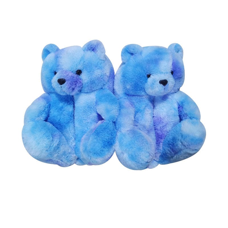 1 size fits all, the sole length is 26cm/10.23 inc / Tie dye blue Good Girls Bunny Stuffed Ladies Plush Teddy Bear Slippers With Best Quality