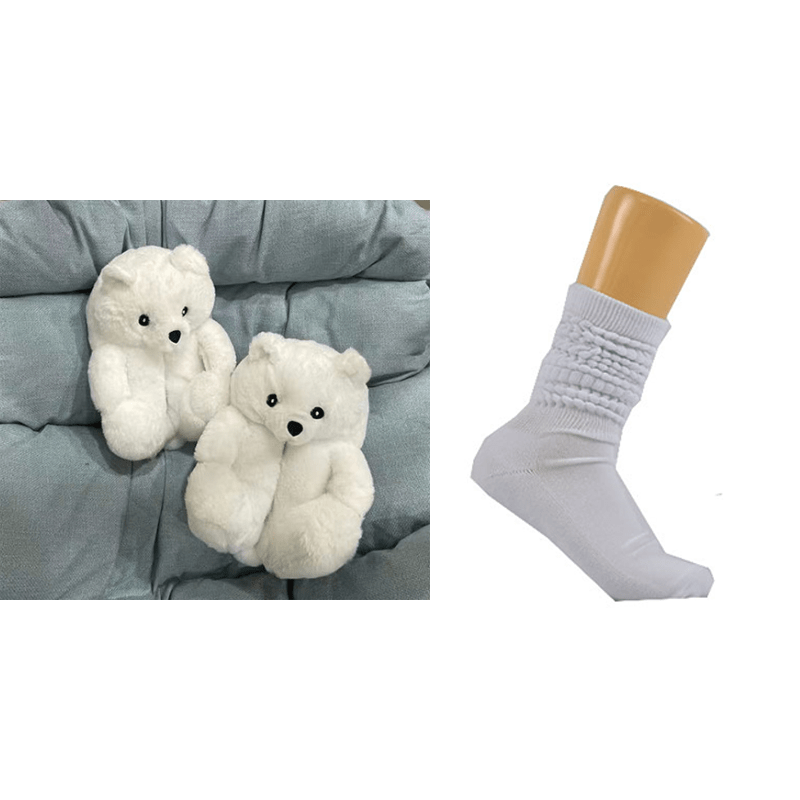 1 size fits all, the sole length is 26cm/10.23 inc / White sets Good Girls Bunny Stuffed Ladies Plush Teddy Bear Slippers With Best Quality