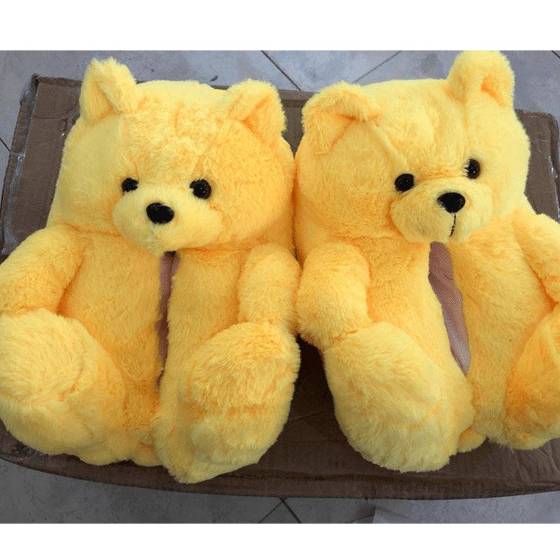 1 size fits all, the sole length is 26cm/10.23 inc / Yellow Good Girls Bunny Stuffed Ladies Plush Teddy Bear Slippers With Best Quality