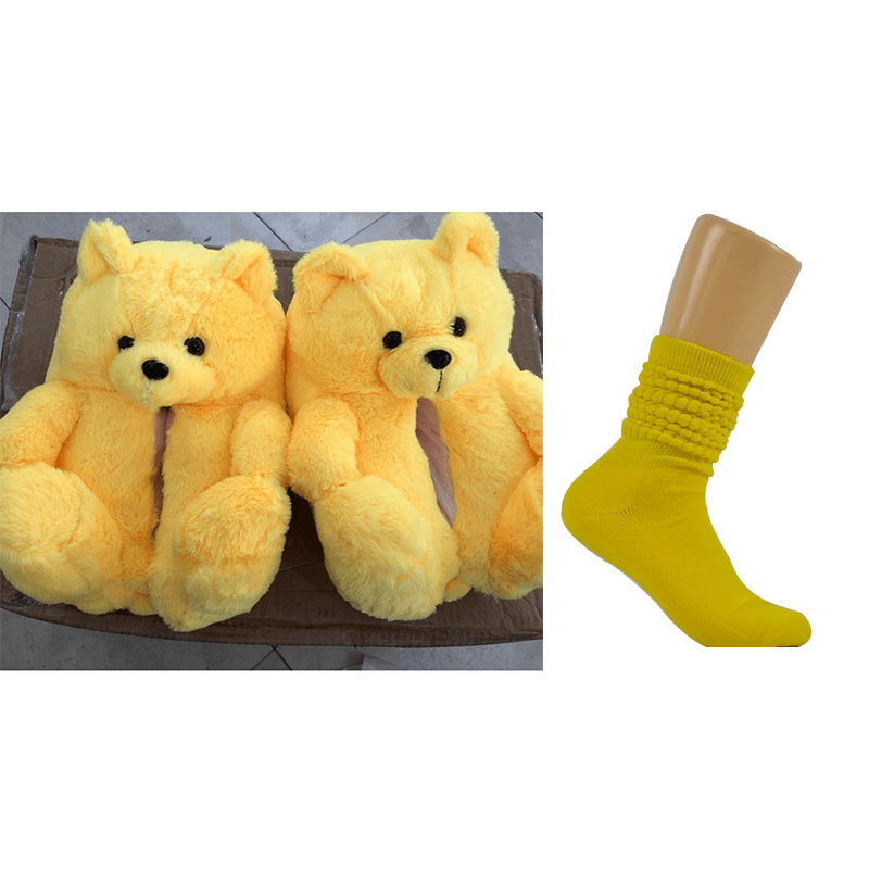 1 size fits all, the sole length is 26cm/10.23 inc / Yellow set Good Girls Bunny Stuffed Ladies Plush Teddy Bear Slippers With Best Quality