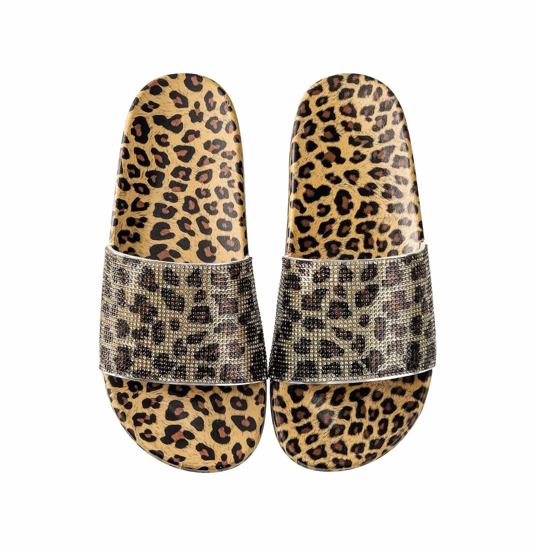 10-10.5 / Leopard Print Leopard Fashion Diamond Flip Flops Slippers For Women's Flats Heels Slides doll shoe For Women And Ladies