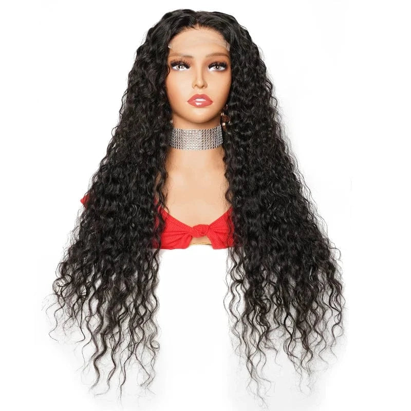 10 14 16 20 30 Inch Waterwave Curly Half Transparent Glueless 4*4 Frontal 4x4 Lace Front HD Human Hair Water Wave Closure Wig