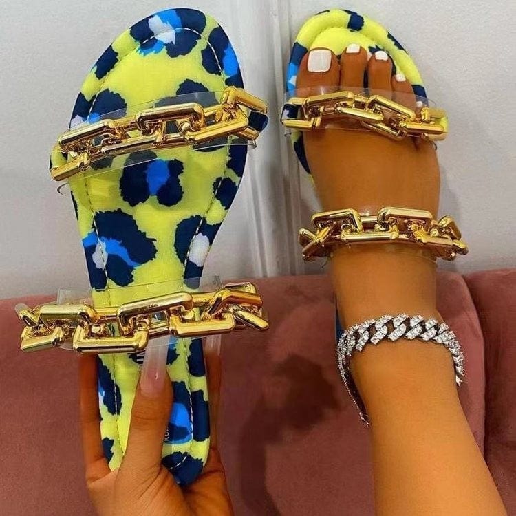 10.5 (EUR Size 43) / Mixed Color Summer Casual Footwear Women Jelly Strap Softy Transparent with Gold Chain Sexy Ladies Flat Sandals Slippers