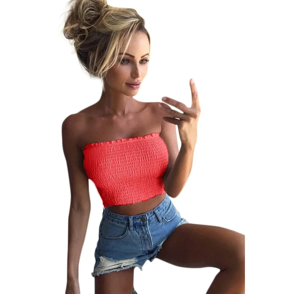 10 Color Summer Sexy Club Tops Women Short Fitness Tank Sexy Strapless Elastic Sleeveless Vest Off Shoulder Top Tees