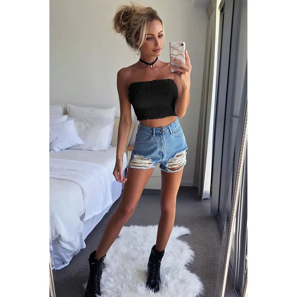 10 Color Summer Sexy Club Tops Women Short Fitness Tank Sexy Strapless Elastic Sleeveless Vest Off Shoulder Top Tees