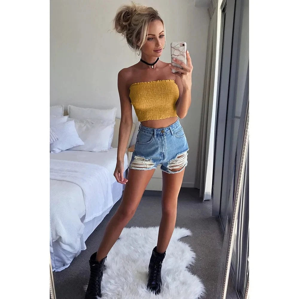 10 Color Summer Sexy Club Tops Women Short Fitness Tank Sexy Strapless Elastic Sleeveless Vest Off Shoulder Top Tees