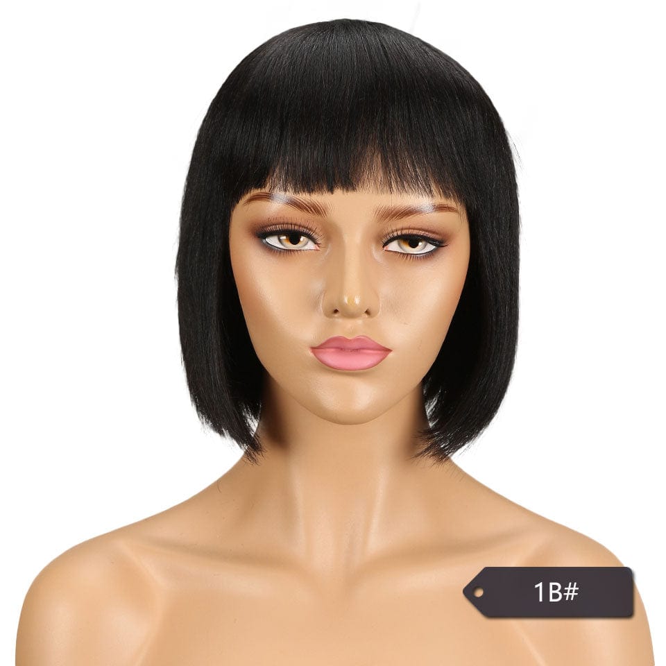 10 Inches / 1B Machine made human hair wig orange colored half straight 613 indian blue water wave highlight  pixie cut short human hair wigs