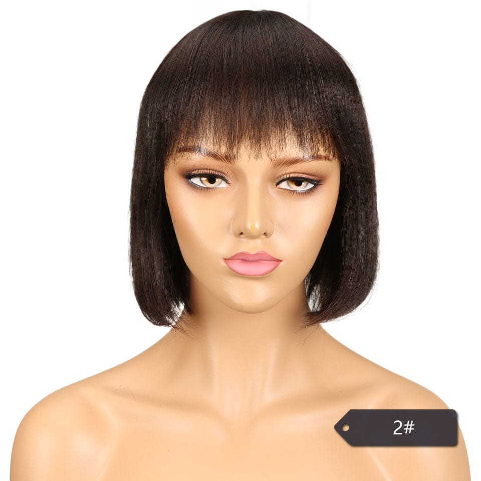 10 Inches / 2 Machine made human hair wig orange colored half straight 613 indian blue water wave highlight  pixie cut short human hair wigs