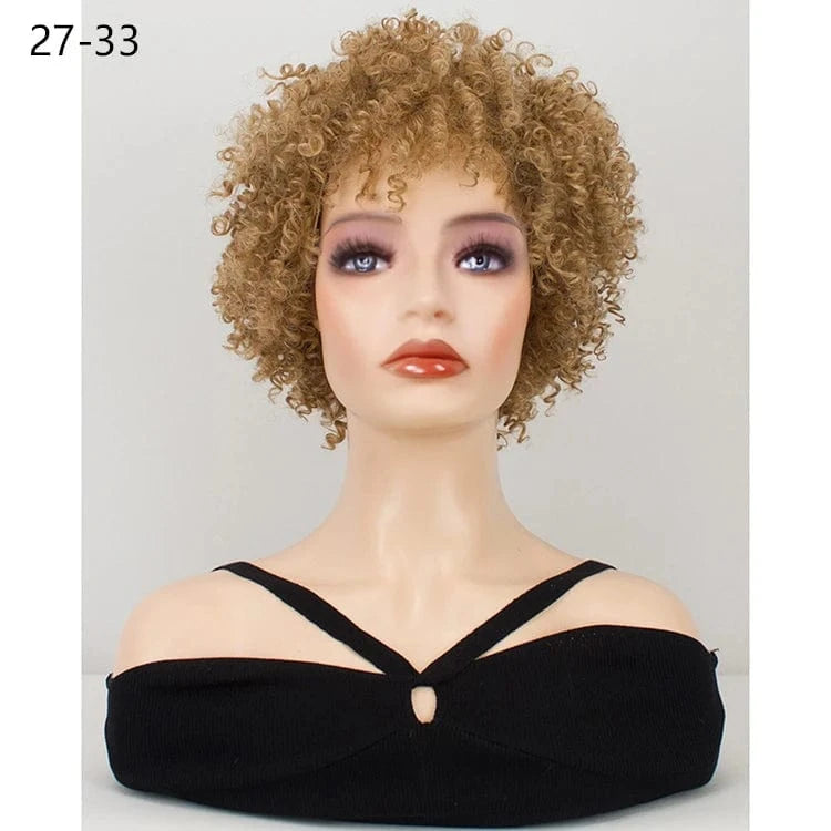 10 Inches / 27-613 Best Seller Ombre Deep Wave 10 inch Afro Tight Curly Wig For Black Women Black Super Short Wet And Wavy Wigs