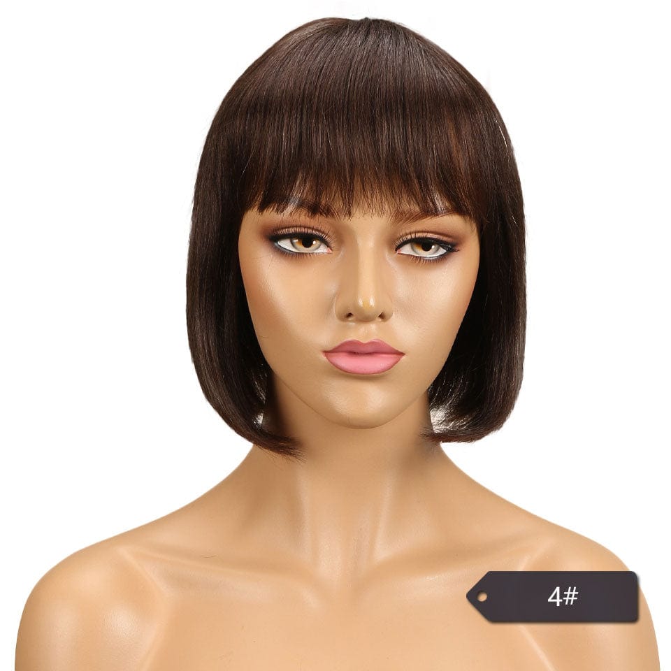 10 Inches / 4 Machine made human hair wig orange colored half straight 613 indian blue water wave highlight  pixie cut short human hair wigs
