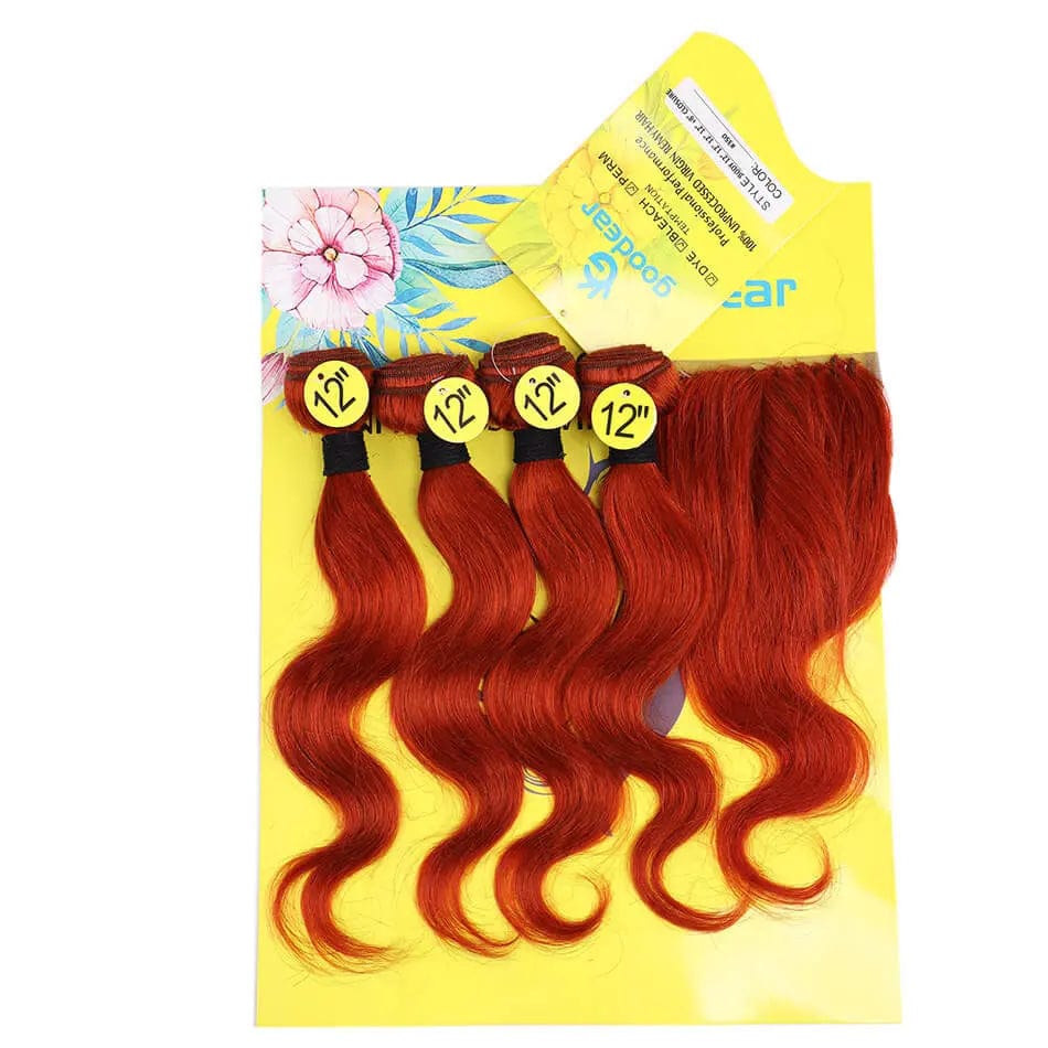 10 inches (4pcs bundle + 1 pc closure) / 350# Ombre red brown blond color Hair