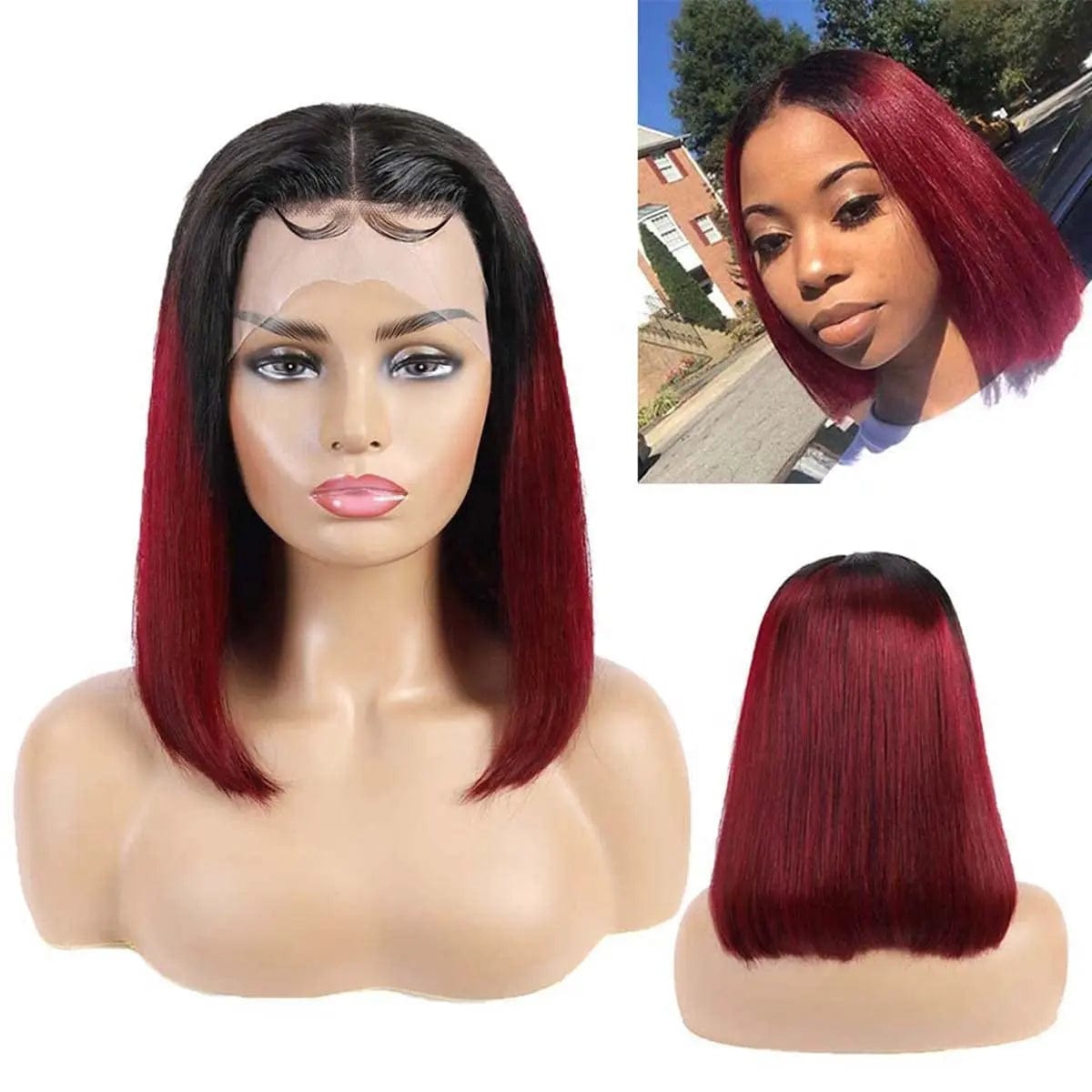 10 inches (4pcs bundle + 1 pc closure) / Bob 02 Ombre red brown blond color Hair