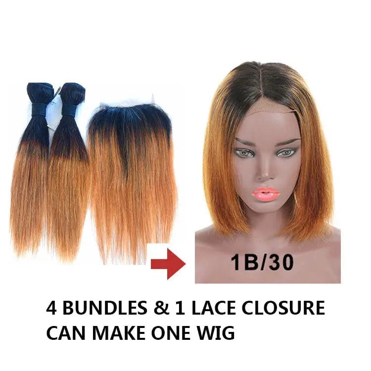 10 inches (4pcs bundle + 1 pc closure) / T1B/30# Ombre red brown blond color Hair
