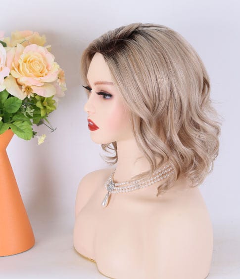 10 Inches / Beige TopElles New Arrival Stock Ready To Ship Mono Top wig European Hair Blonde Color Curly Glueless wigs 100% human hair for women