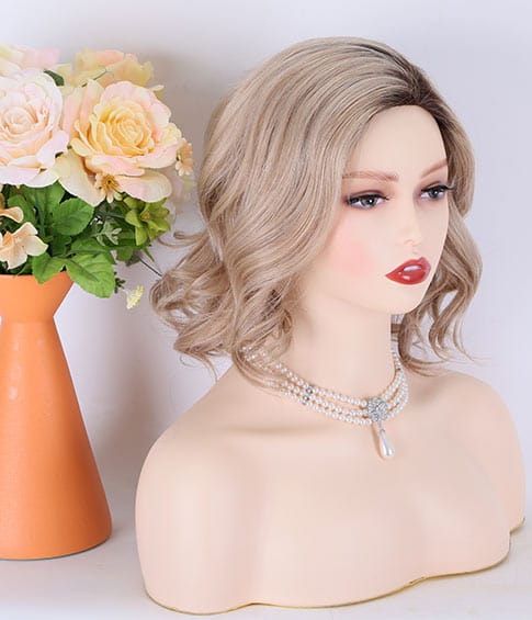 10 Inches / Beige TopElles New Arrival Stock Ready To Ship Mono Top wig European Hair Blonde Color Curly Glueless wigs 100% human hair for women