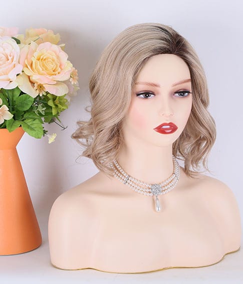 10 Inches / Beige TopElles New Arrival Stock Ready To Ship Mono Top wig European Hair Blonde Color Curly Glueless wigs 100% human hair for women