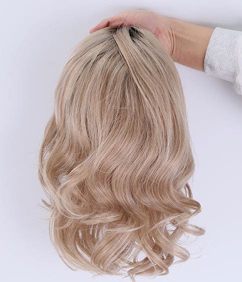 10 Inches / Beige TopElles New Arrival Stock Ready To Ship Mono Top wig European Hair Blonde Color Curly Glueless wigs 100% human hair for women