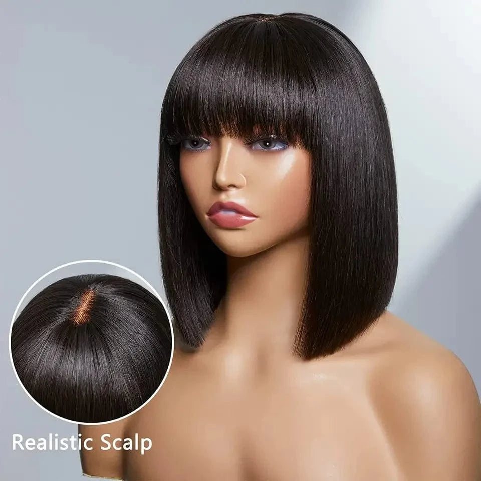 10 Inches / Black Glueless wigs with elastic band dyeable and bleach burmese hair Short wigs. KBL wholesale kinky straight wig