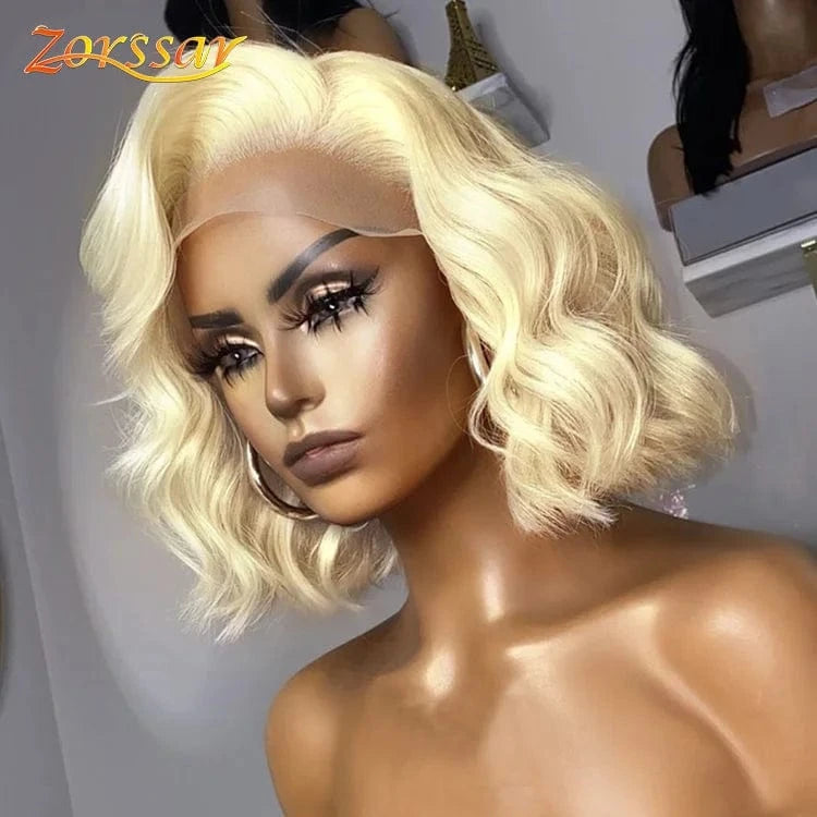 10 Inches / blonde color 180% density transparent lace 13*4 body Bob wig 180% Brazilian Virgin Hair HD Lace Front Bob Wig