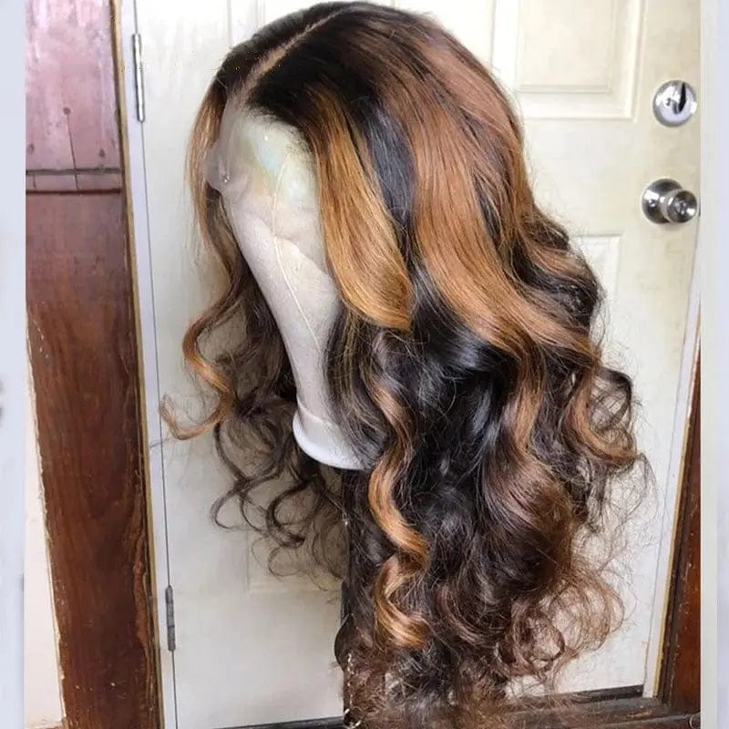 10 Inches / #Brown Highlight Color Luxury Water Wave Wig Cambodian Virgin Human Wavy Curly Unprocessed Frontal Laces Wigs Vendors