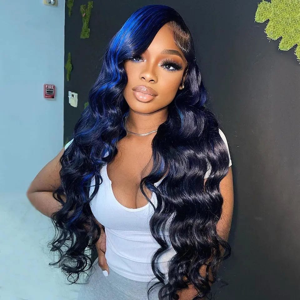 10 Inches / Color 1 Allure Romance Wavy Wigs Highlight Blue Body Wave