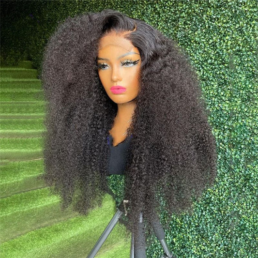 10 Inches / Color 1 Original Afro Kinky Curly 400% High Density Full Cuticle Aligned Human Hair HD Lace Frontal Closure Wigs