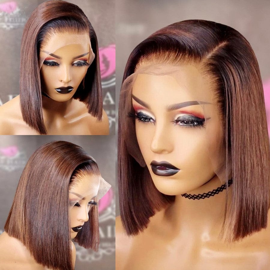 10 Inches / Color 2 Wholesale Short Straight Bob Lace Front Wigs Orange HD Lace Frontal Human Hair Wig for Black Women