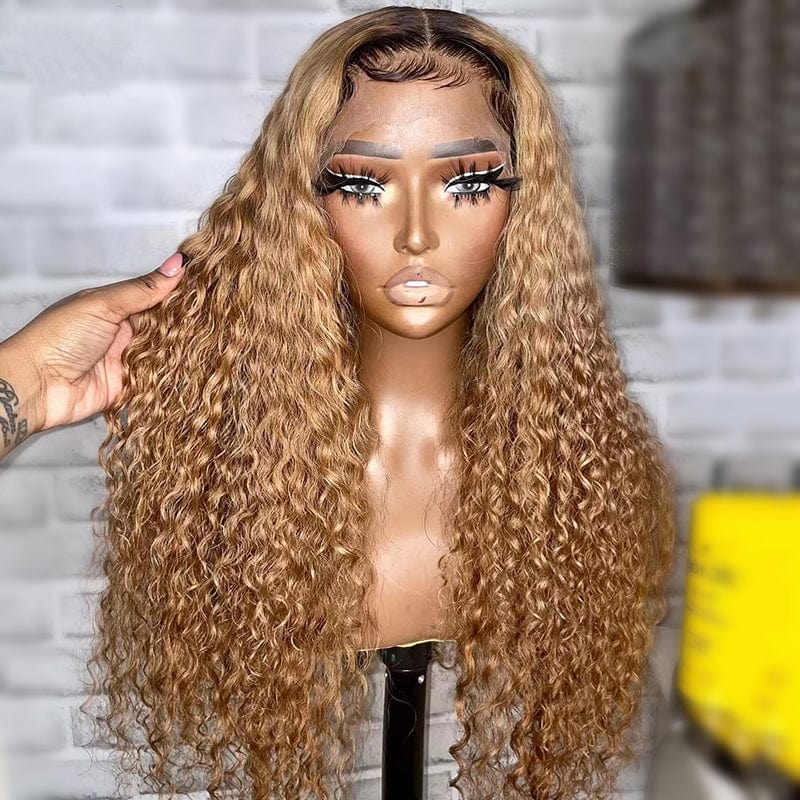 10 Inches / Color 3 Wholesale Deep Curly Highlight Brown Color Raw Peruvian Hair 13*4 Lace Front Wigs for Black Women