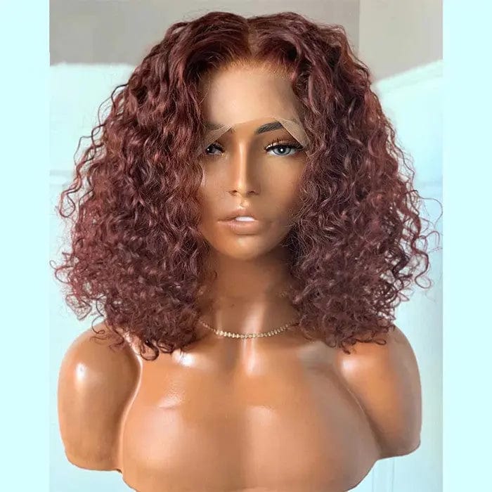 10 Inches / # Color3 Ginger Color Kinky Curly Bob Wig Bleached Knots With Baby Hair Cuticle Aligned Brazilian Hair Lace Front Wigs