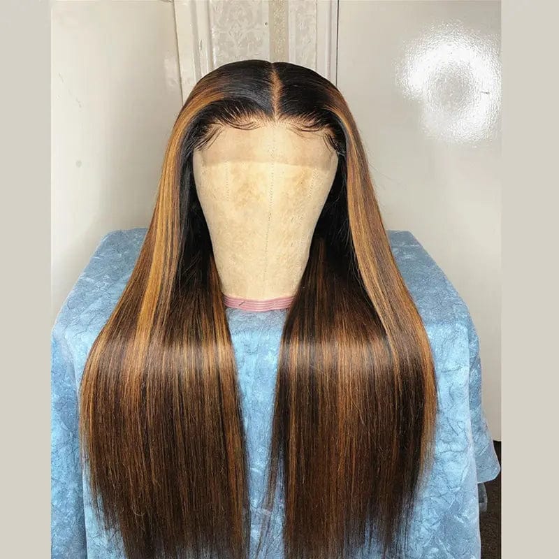 10 Inches / # Color4 Orange Blonde Highlight Color Wig Long Straight Pre Plucked With Baby Hair Cuticle Aligned Lace Front Wigs